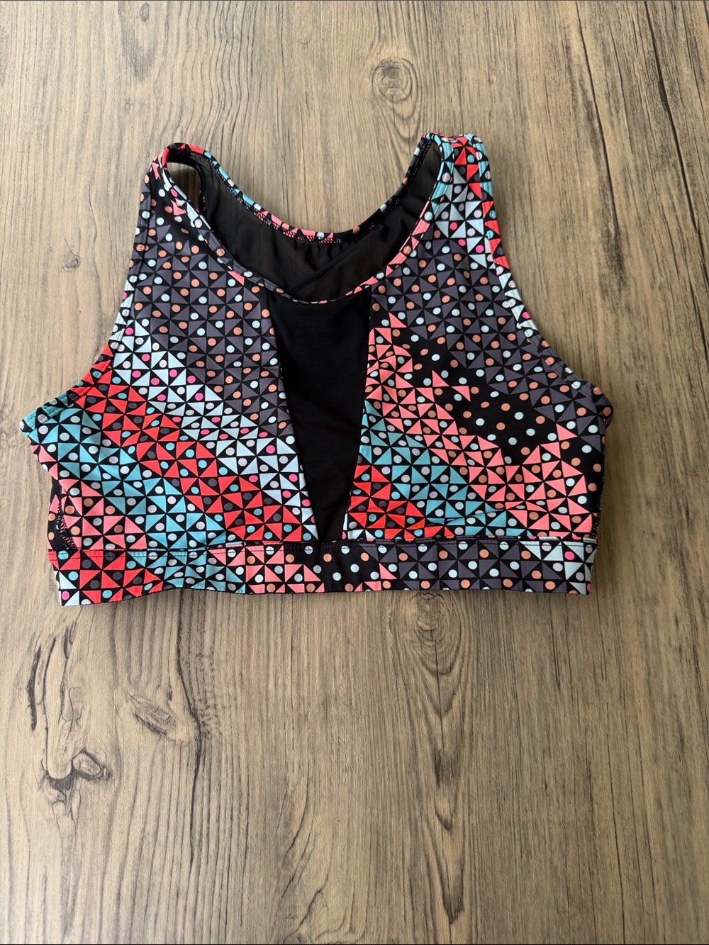 Victoria's Secret Geometric Print Sports Bra in Black, Red, Pink & Teal